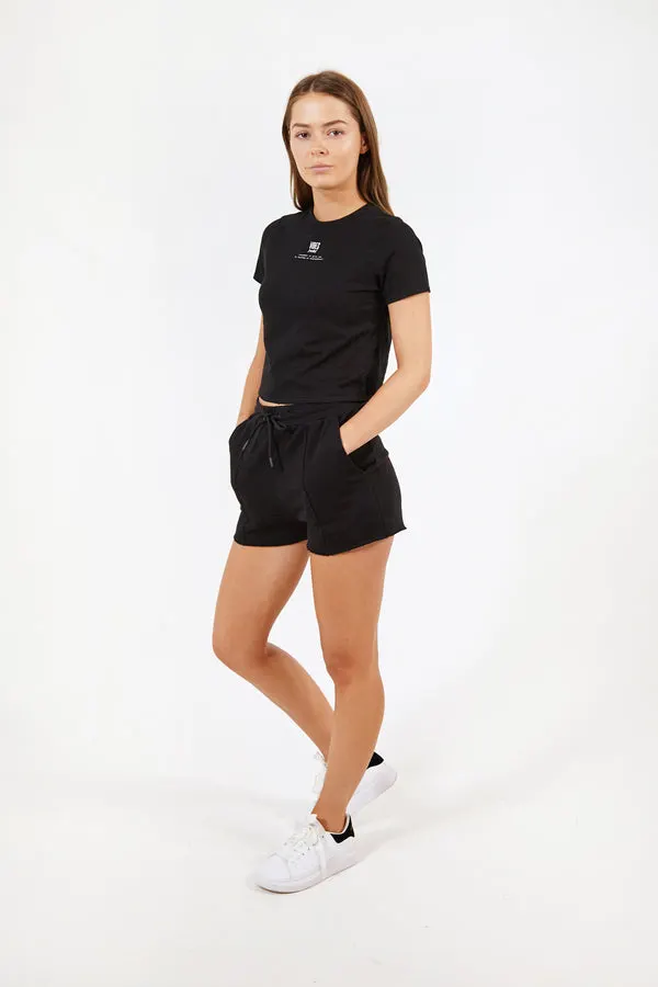 Black Raw-Hem Lounge Shorts
