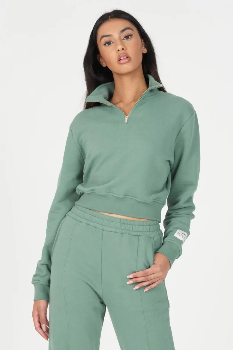 Forest Green Organic Quarter Zip Sweatshirt