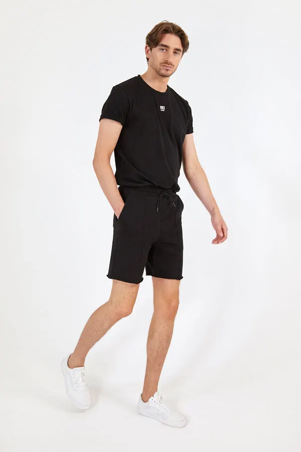 Black Raw-Hem Lounge Shorts