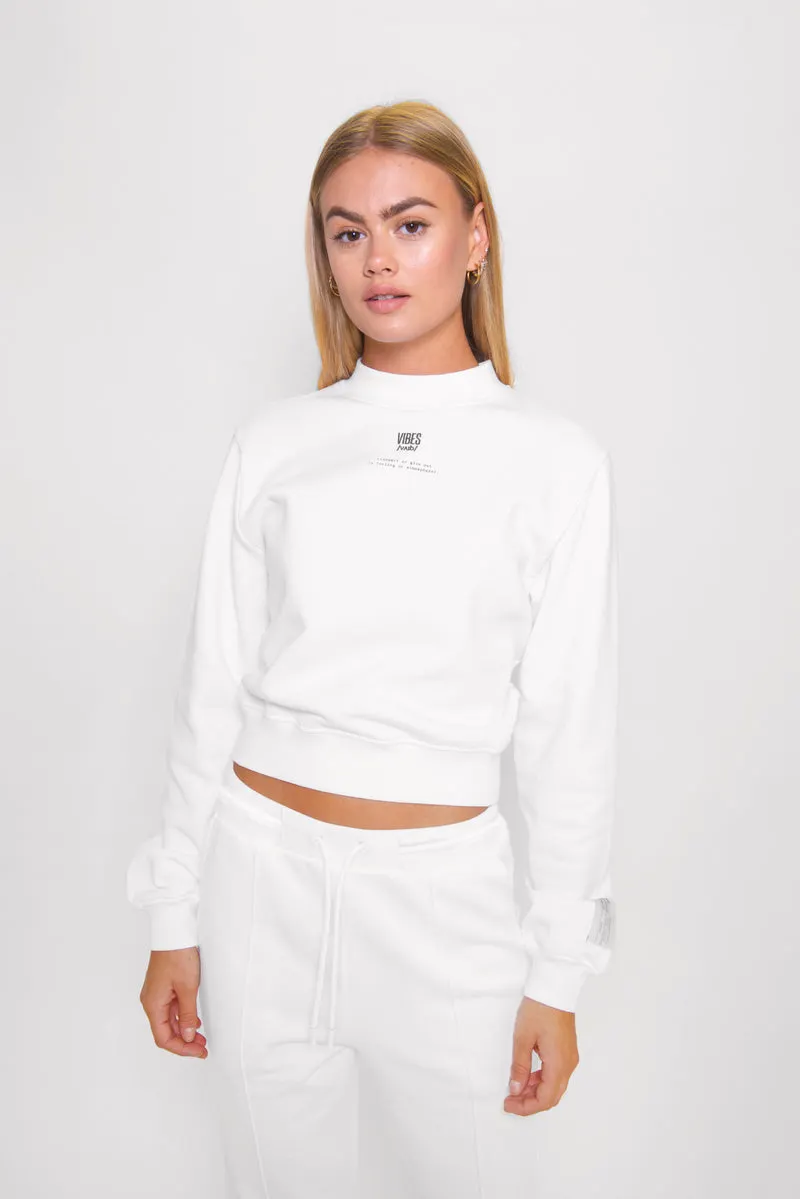 White Relaxed Cropped Sweatshirt