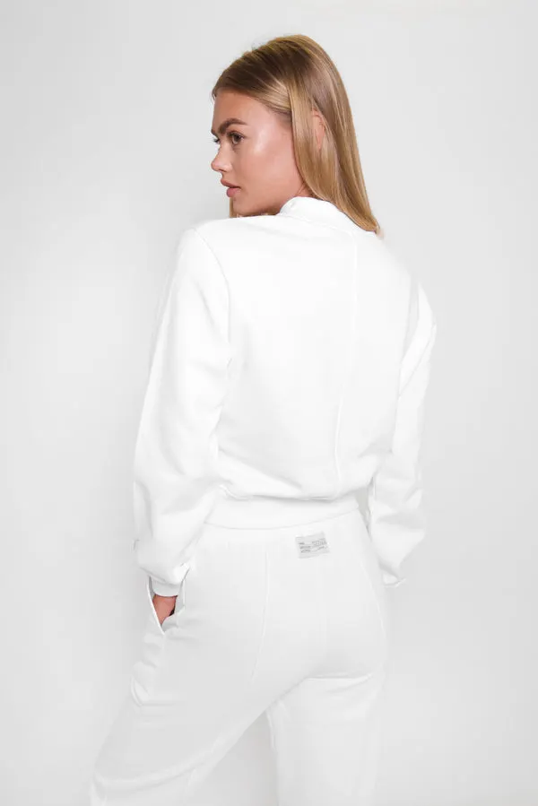 White Relaxed Cropped Sweatshirt