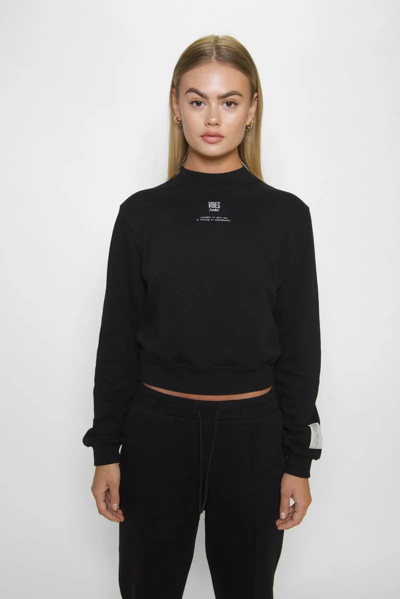 Black Relaxed Cropped Sweatshirt
