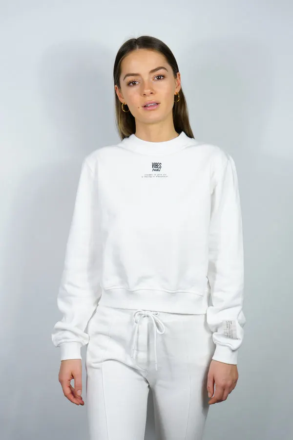 SUPPORT HUMANKIND WHITE CROPPED SWEATSHIRT