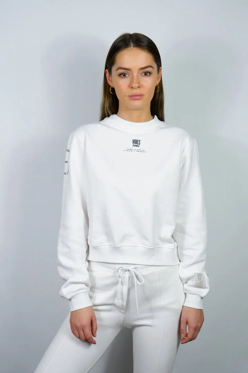 SUPPORT HUMANKIND WHITE CROPPED SWEATSHIRT