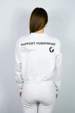 SUPPORT HUMANKIND WHITE CROPPED SWEATSHIRT