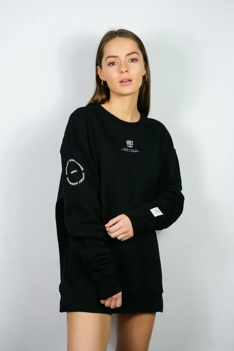 SUPPORT HUMANKIND BLACK SWEATSHIRT