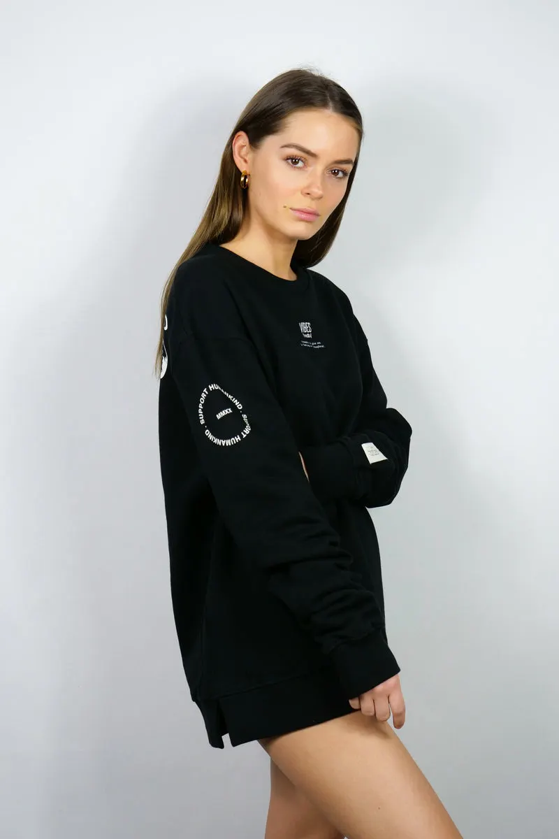 SUPPORT HUMANKIND BLACK SWEATSHIRT