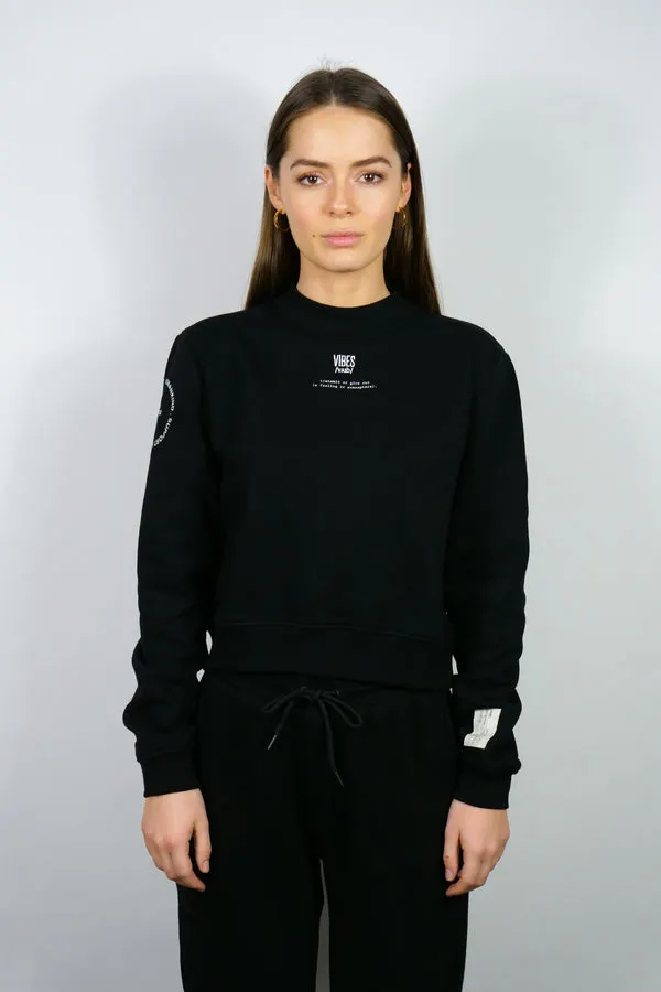 SUPPORT HUMANKIND BLACK CROPPED SWEATSHIRT