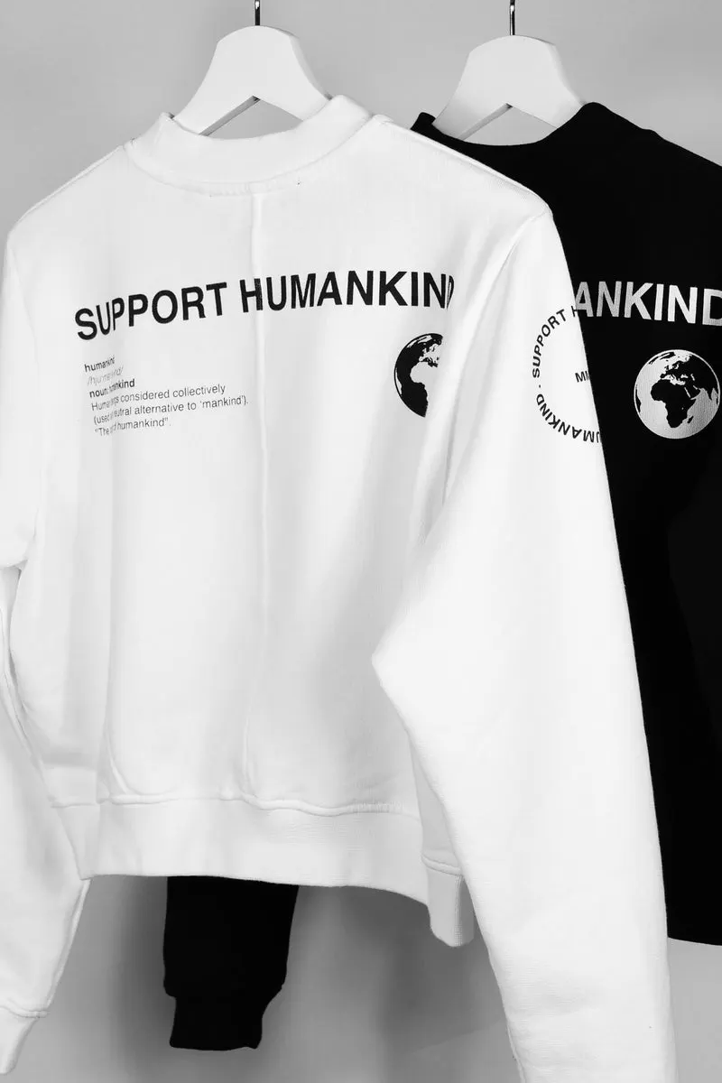 SUPPORT HUMANKIND WHITE CROPPED SWEATSHIRT