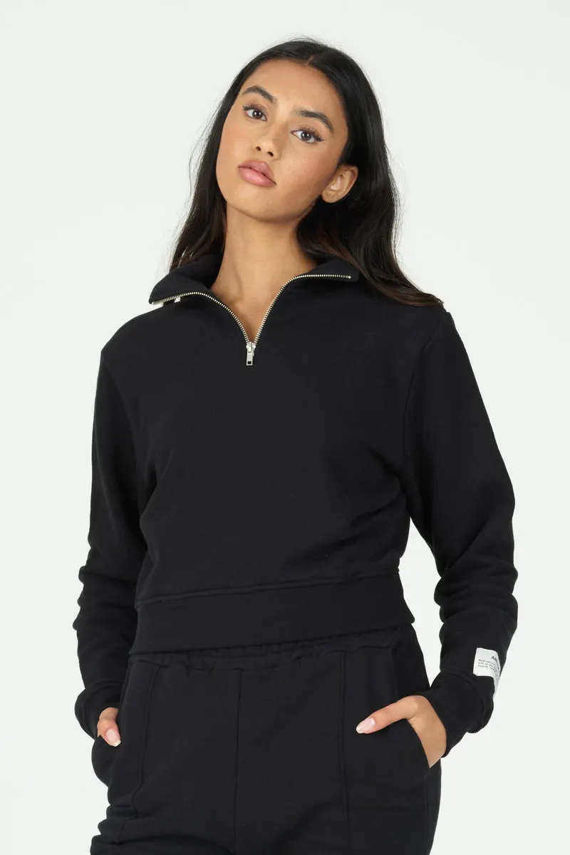 Black Organic Quarter Zip Sweatshirt